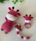 Bordo Zürafa Üçlü Set Amigurumi