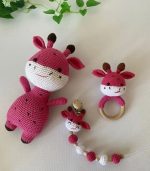 Bordo Zürafa Üçlü Set Amigurumi