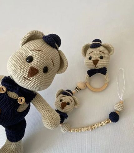 Lacivert Aloha Ayıcık Üçlü Set Amigurumi