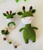 Yeşil Zürafa Üçlü Set Amigurumi