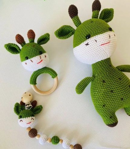 Yeşil Zürafa Üçlü Set Amigurumi